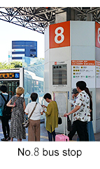 No.8 bus stop of Hokuriku Tetsudo Kanazawa station bus depot.Kenrokuen Gate(East Gate) 